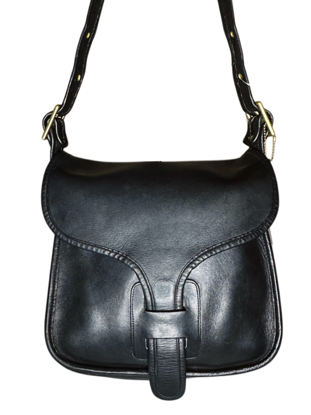 Vintage COACH Courier 1970s Pre-Code Black Glove Tanned Leather Shoulder Bag